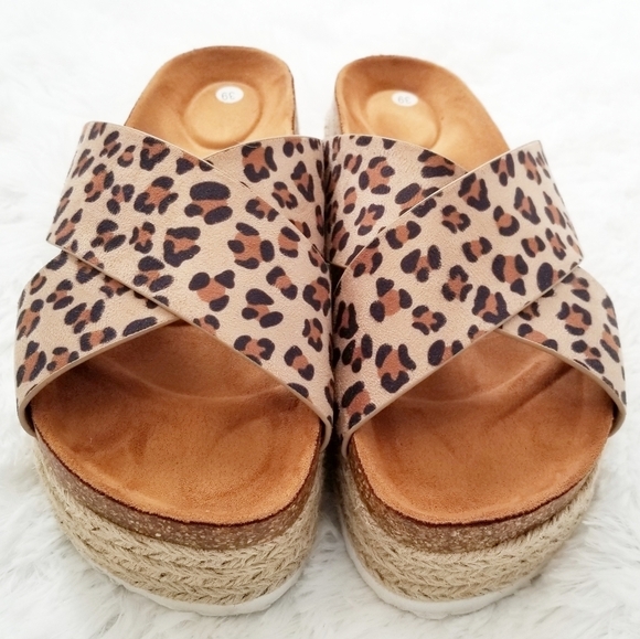 Shoes - Leopard Platform Slide Sandals